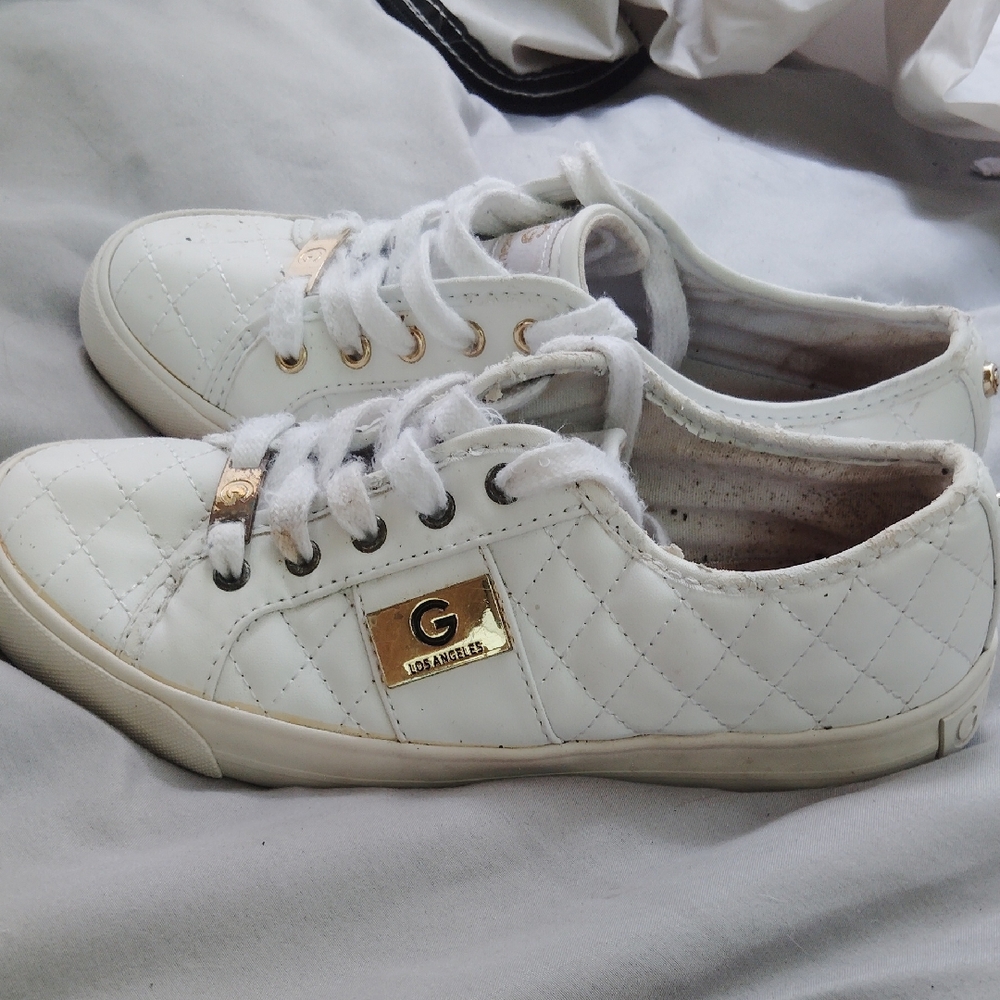 GBG Los Angeles White and Gold Quilted Sneakers